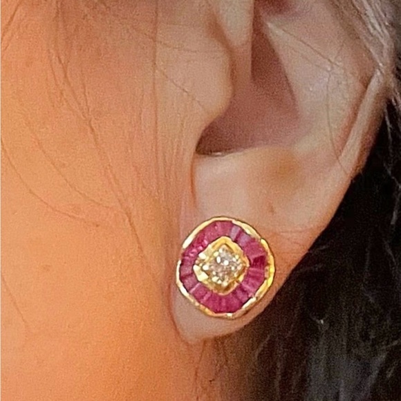 14k Ruby w/ Diamonds Earring/Pendant set - Picture 2 of 6